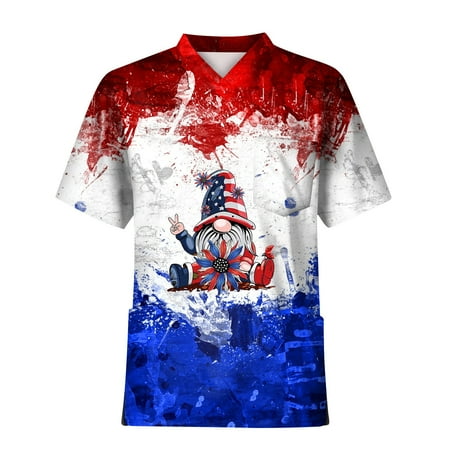 

FeternalPlus Size Printed Scrub Tops For Men s Cross V-Neck Short Sleeve Fun T-Shirts Workwear Tee With Pockets mens dress shirts