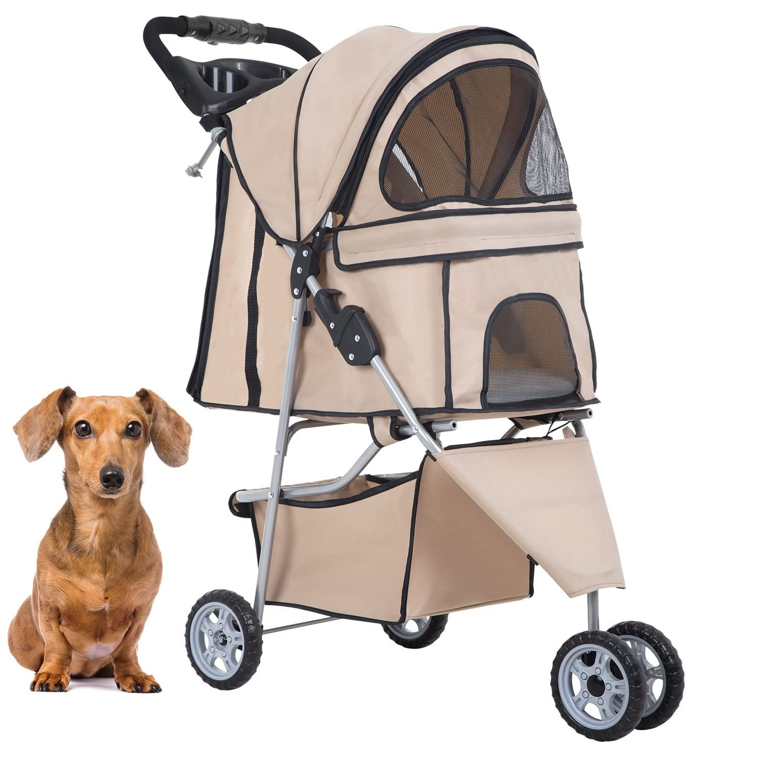 BestPet 3 Wheels Pet Stroller Dog Cat Stroller Folding Carrier