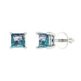 thumbnail image 2 of 1.5 Ct Princess Cut Studs Blue Moissanite 14K White Solid Solid Gold Everyday Dainty Earrings Screw Back, 2 of 7