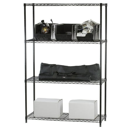 Shelving Inc. 18" d x 36" w x 64" h Black Wire Shelving with 4 Tier Shelves, Weight Capacity 300lbs Per Shelf