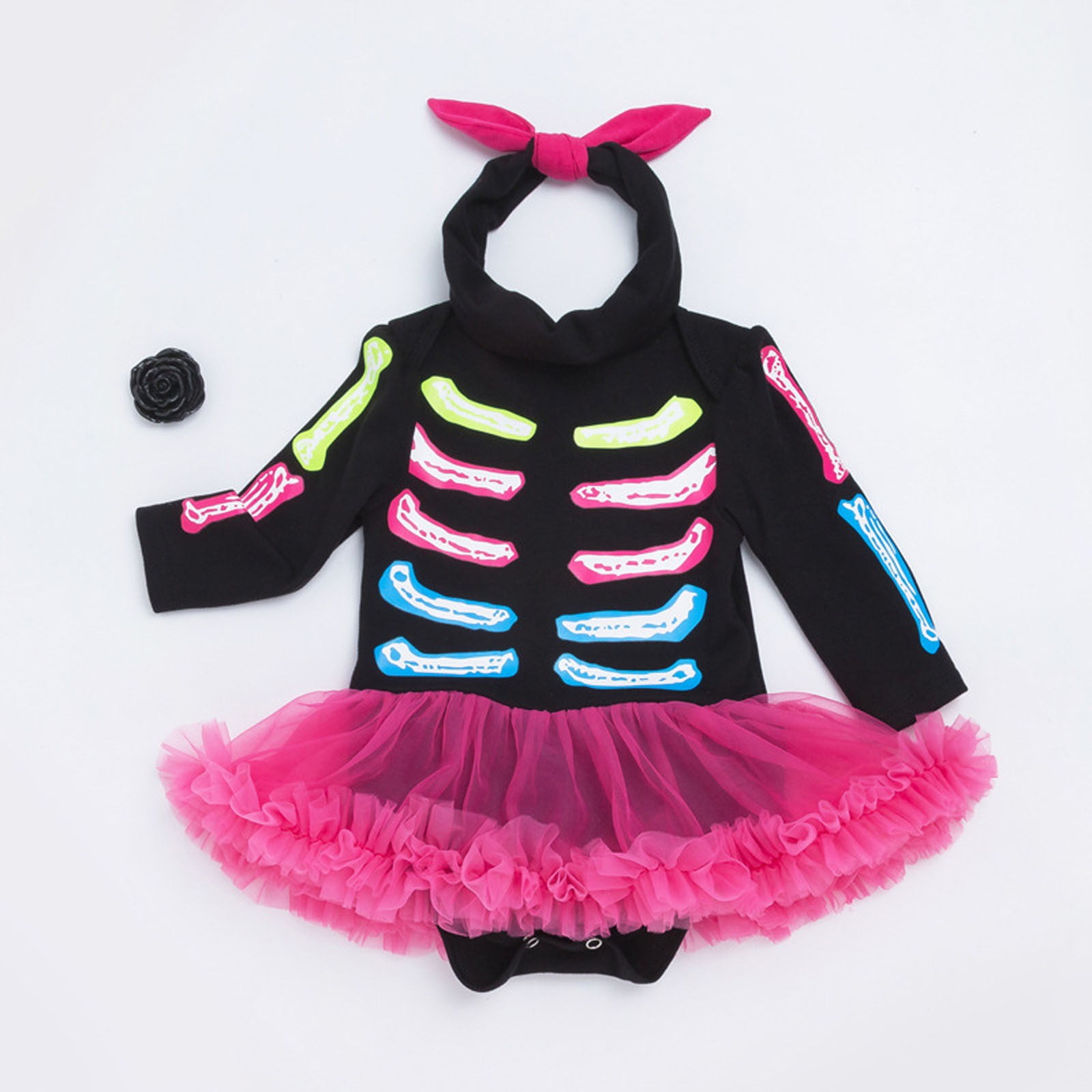 Robe Halloween Squelette Manches Longues Pour Fille Nouveau-né - Déguisement Automne, Polyester