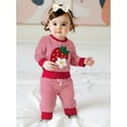 thumbnail image 4 of Loicainy Toddler Baby Girls Autumn Pants Outfits Sets 6 12 18 24 Months 2T 3T Strawberry Embroidery Long Sleeve Tops Striped Pants Clothes Set, 4 of 9