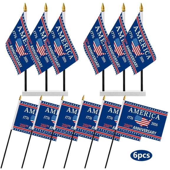 USA 250th Anniversary Hand Held Flag, Patriotic America Map 1776 2026 Small Mini Flag on Stick, 5x8 inch Double Sided