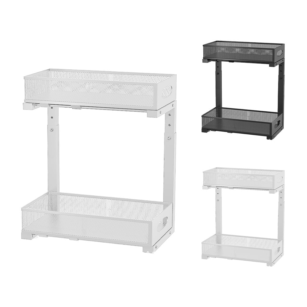 Under Sink Organizer, Height Adjustable Under Kitchen Sink Organizers And Storage Basket, Slide Out 2 Tier Metal Shelf, Pantry Cabinet Organizer For Bathroom Kitchen