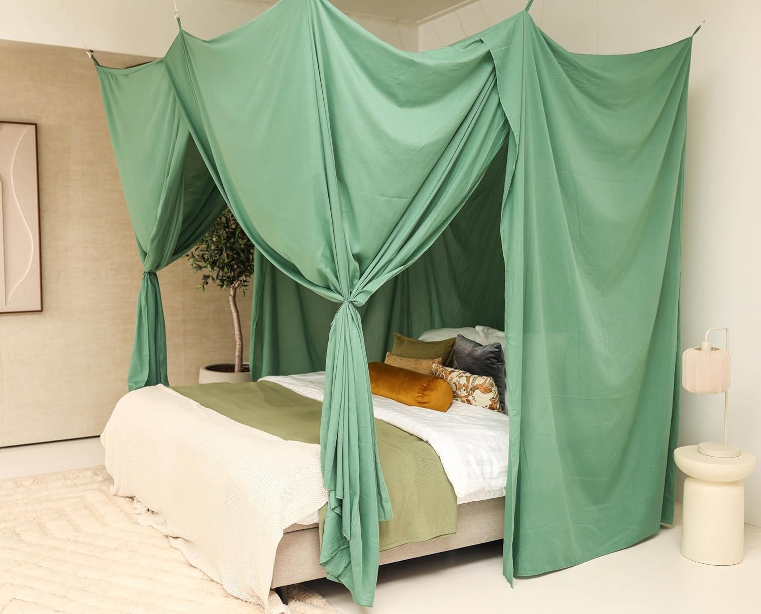 Green Bed Canopy for Queen and King-Sized Beds | Bedroom Decoration for Teens or Adults | Rectangular Shape Insect Netting | Mosquito Net in Multiple Colors and Sizes