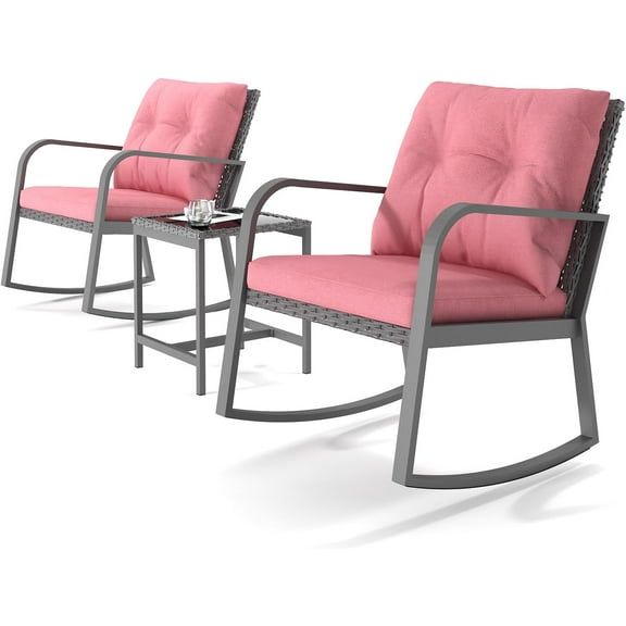 Patio Rocking Chair Outdoor Bistro Set (RED, 3PIECES)