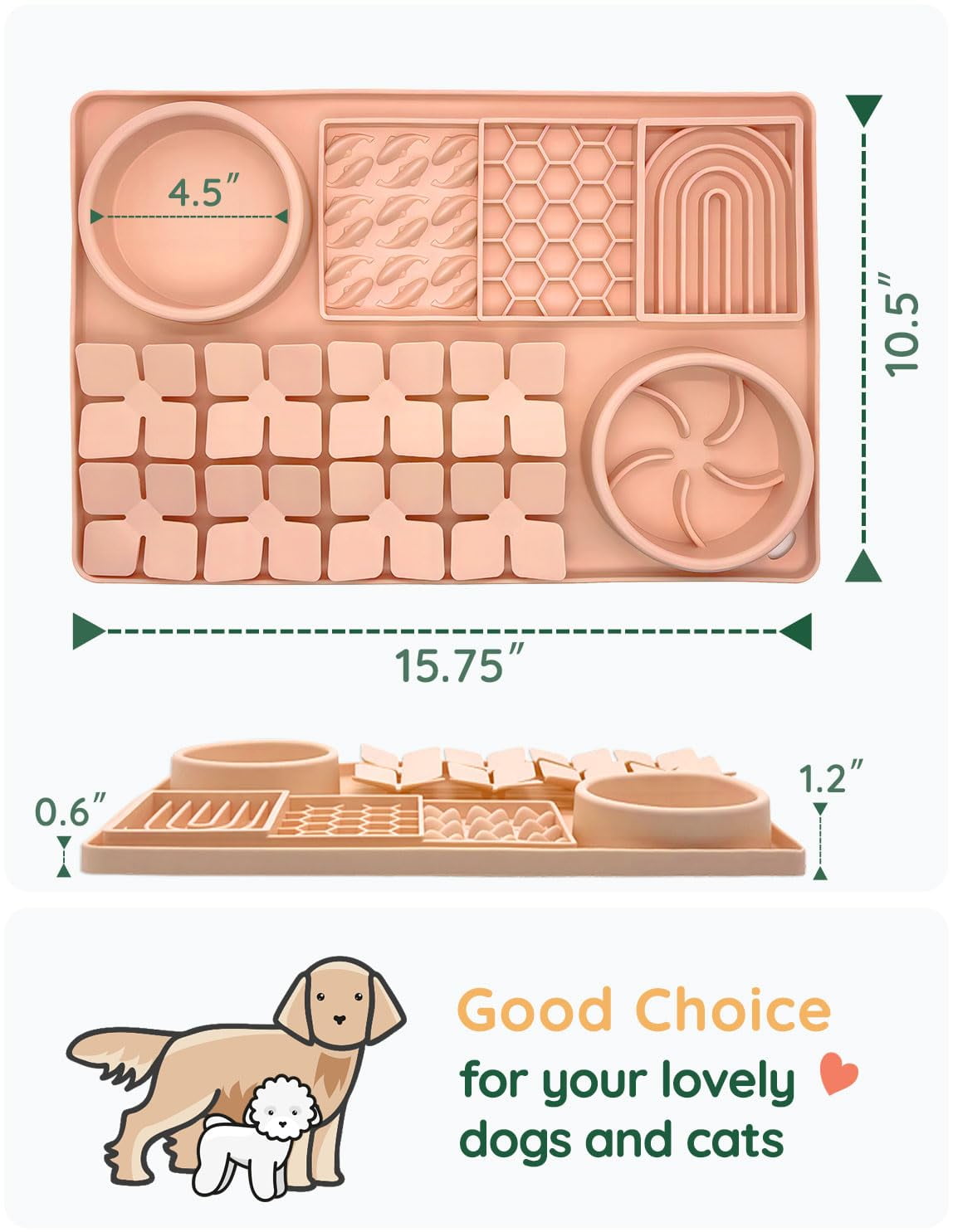 Slow Feeder Bowl, Silicone Lick Mat with Suction Cups for Dog Cat, Snuffle Mat for Pet Smell Training, Puzzle Toys for Bored Puppy, Interactive Sniff Mat for Slow Eating and Keep Busy, Pink
