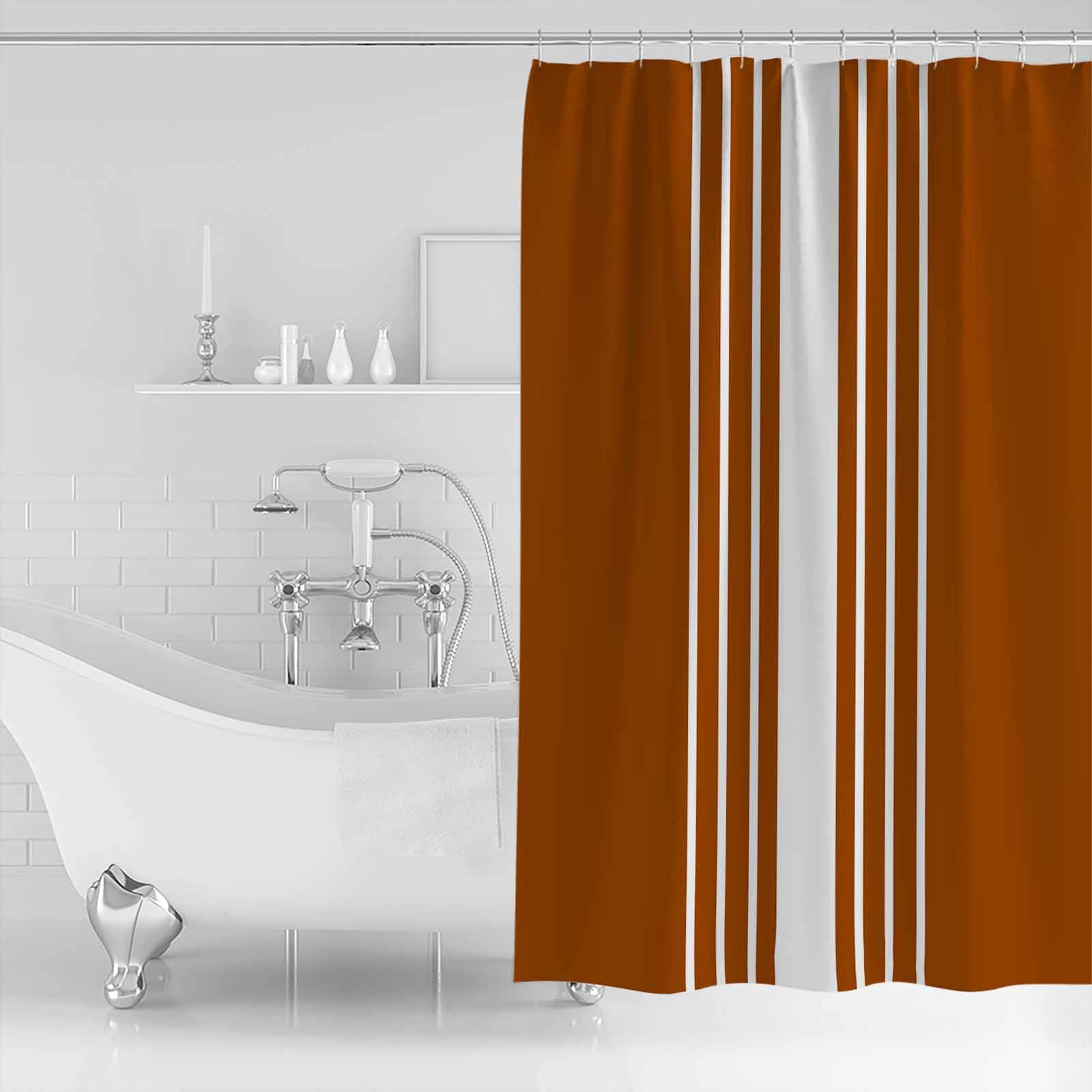 72x78 Inch Shower Curtain Burnt Orange White Stripe Bathroom Decor Waterproof Fabric Bathtub Bath Curtains Decorative Modern Rustic Vertical Striped Extra Long Shower Curtain Set with Hooks