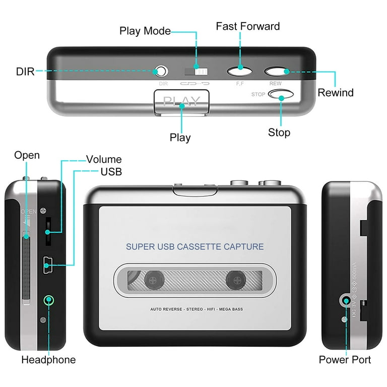 Walkman Cassette Player, Portable Tape Player Compact Recorder with  Headphones, Audio Music Cassette to MP3 Digital Converter, Compatible with