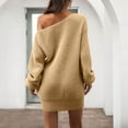 thumbnail image 2 of Dress for Women Elegant Long Sleeve One Shoulder Midi Dresses Casual Office Work Knitted s Dress Loose Tunic A-Line Sweater Dresses, 2 of 5