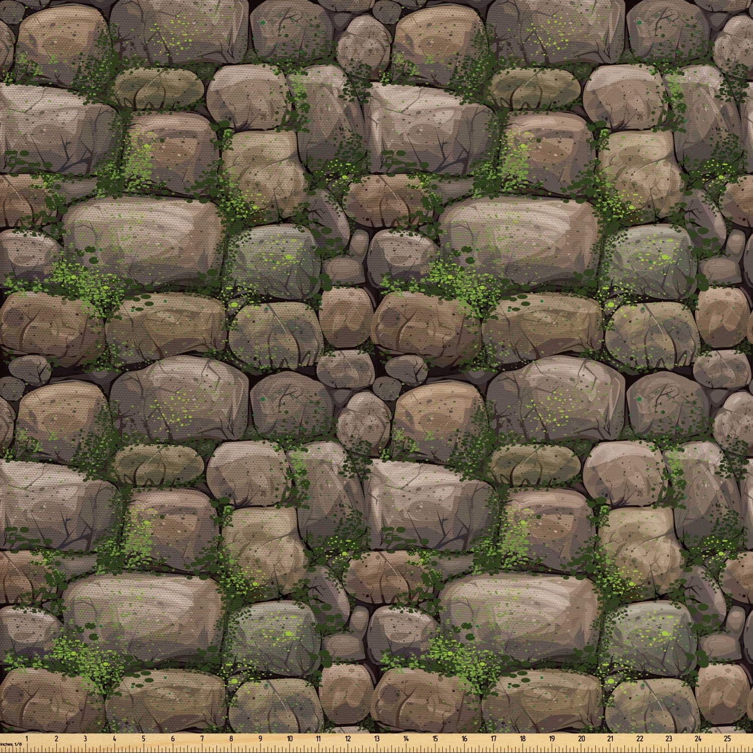 Nature Fabric by the Yard, Stones Covered with Moss Rock Formation