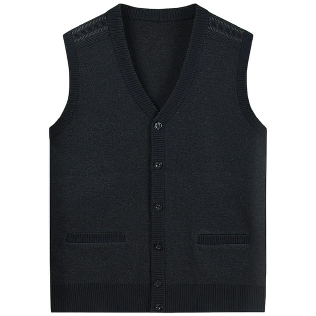 Gilet Sans Manches à Col en V Tricoté pour Hommes Design Rayé Classique Cardigan Décontracté à Boutons