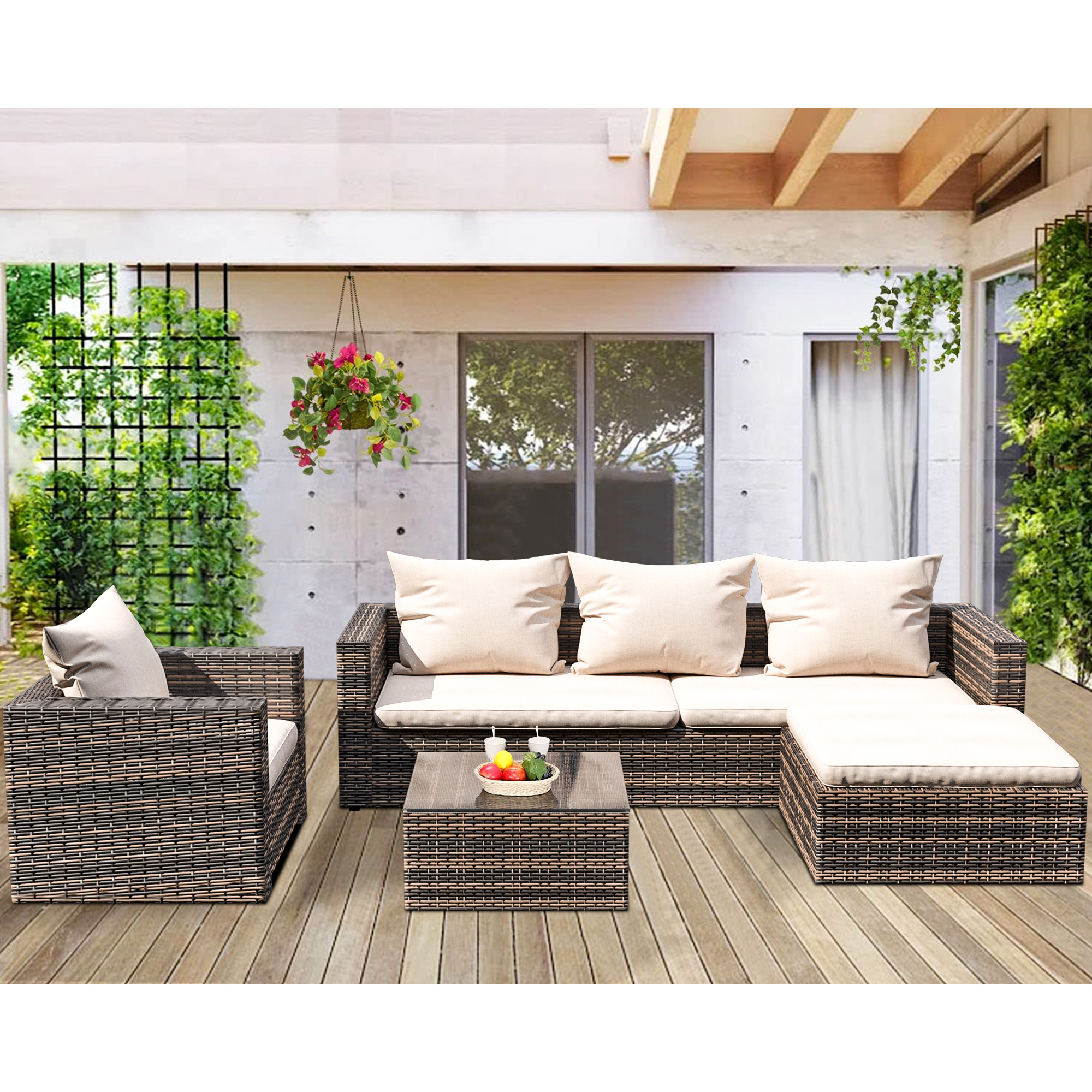 enyopro Rattan Patio Sofa Set, 4 Piece Outdoor Sectional Furniture Set, All-Weather PE Rattan Wicker Patio Conversation Set, Cushioned Sofa Set with Glass Table for Garden Pool Deck Porch, K2829 - image 2 of 10