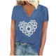 thumbnail image 1 of Camisetas de Manga Corta para las Mujeres, Impresión de Cuello en V Camiseta Casual Top Hecho de 95% Poliéster 5% Spandex para el Uso Diario de Primavera Verano, Camisetas para las Mujeres Casual, 1 of 4