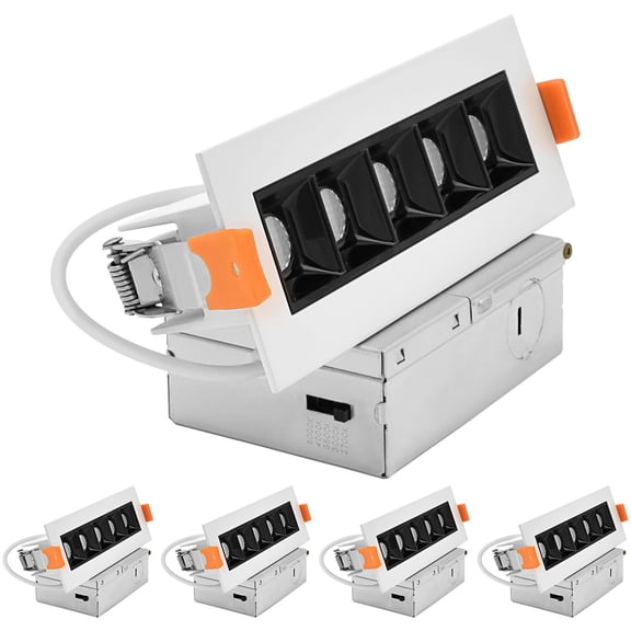 LUXRITE 5-Head Canless LED Recessed Linear Downlight, Multilight, 5CCT, CRI90, 11W, 600LM, 45 Beam 120V Dimmable 4 Pack