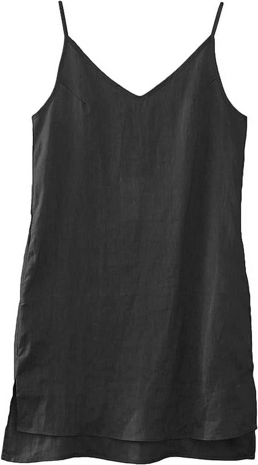 Amazhyu 100% Linen V Neck Spaghetti Strap Sleeveless Summer Causal Dresses with Slit for Women