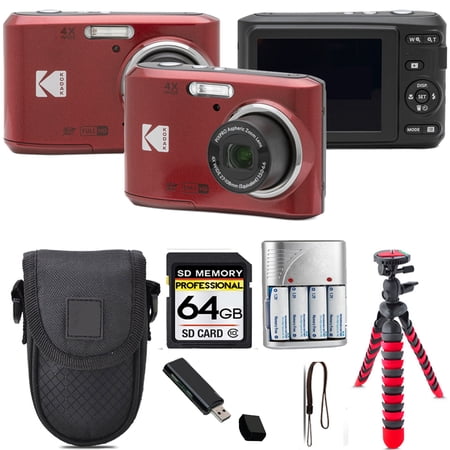 Kodak Pixpro FZ45 Camera (Red)+ Spider Tripod + Case - 64GB Kit (International Version)