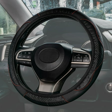 XUKEY Steering Wheel Cover Black Leather Elastic Universal Fit for Car, Truck,SUV, Van , 14-15.5 inches