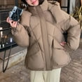 thumbnail image 4 of ZHOGXU Women's Hooded Coat With Pocket Long Sleeve Solid Color Zipper Thickened Warm Comfortable Fashion Jacket For Casual Daily Wear Khaki S, 4 of 5
