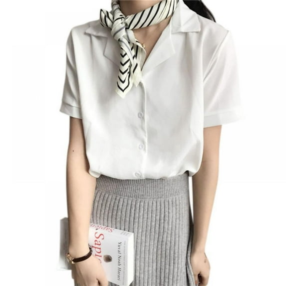 Women's Solid Color V-neck Topwoner Short Sleeve Button Down Shirt