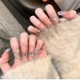 thumbnail image 5 of Press on Nails Short Square Fake Nails French Tip False Nails with Rhinestone Design Full Cover Glitter Acrylic Stick on Nails Diamond Glue on Nails f, 5 of 5