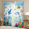 thumbnail image 2 of Erosebridal Cute Dolphin Curtains Pack of 2 (38x45), Cartoon Whale 30%-50% Black Out Curtains, Sea Animals Curtains for Living Room, Window Curtains Room Decor, 2 of 6