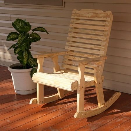 Amish Heavy Duty 600 Lb Classic Pressure Treated Rocking Chair With Cupholders (Unfinished)