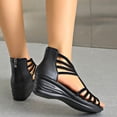 thumbnail image 7 of Avrnliq Womens Rhinestone Embellished Gladiator Sandals, Strappy Wedge Open Toe Sandals with Side Zipper, Comfortable PU Faux Leather Black Dressy Casual Sandals for Summer,Size 40, 7 of 7