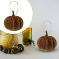 thumbnail image 2 of Plush Pumpkin Pendant Decoration – Soft Velvet Fabric Hanging Ornament for Halloween, Thanksgiving, and Fall Seasonal Displays (Dark Brown), 2 of 9