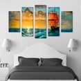 thumbnail image 3 of Cuadro Decorativo Barco Antiguo Velas Rojas Atardecer Juego De 5 Piezas 150x80cm Ideal Para Sala Oficina, 3 of 5