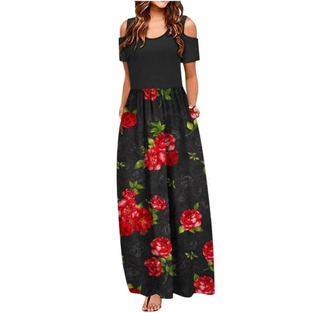 

Leesechin Deals Womens Skirts Off Shoulder Summer V-Neck Sleeveless Bandage Stripe Printing Loose Vest Sling Long Dress on Clearance