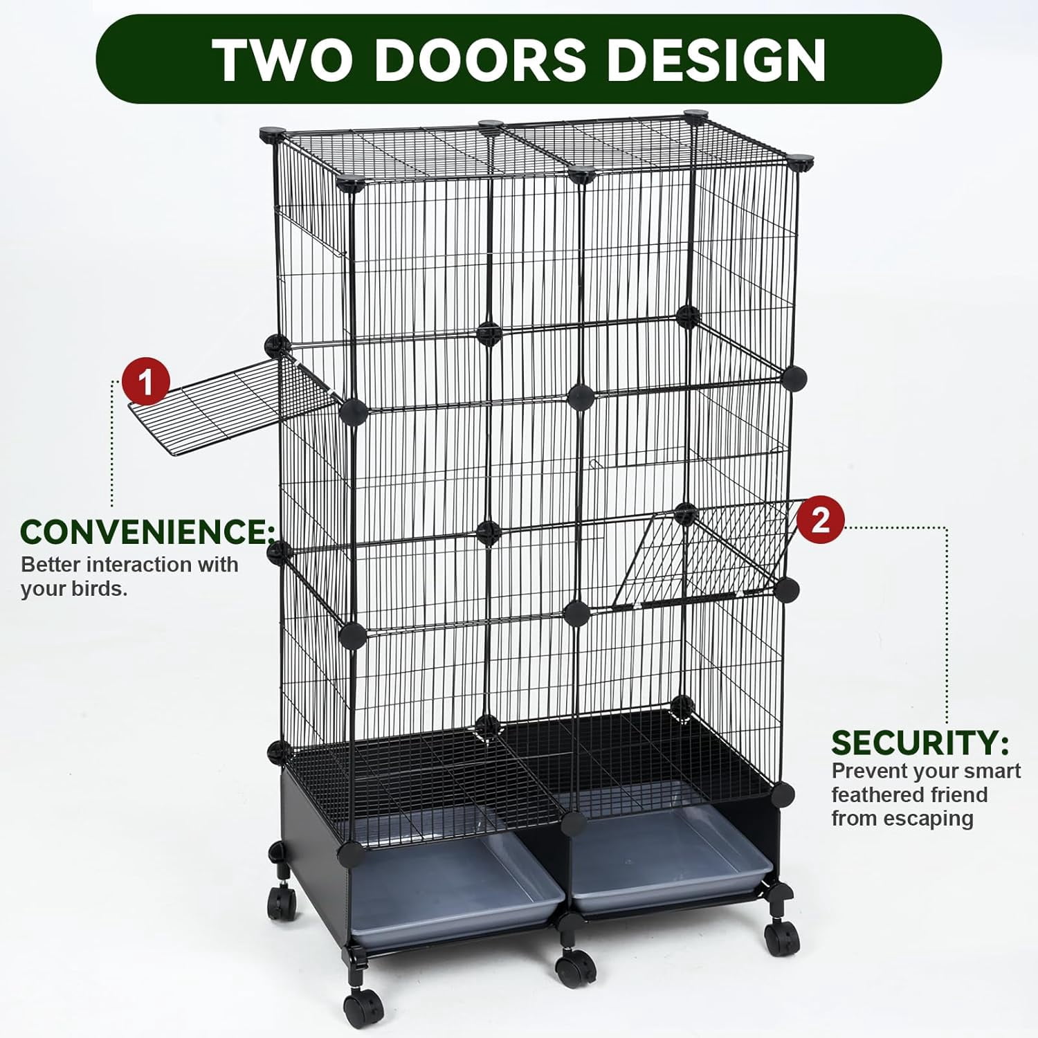 Upgraded Encrypted 46-Inch Bird Cage, with Wooden Perches, Metal Parakeet Cage with Slide-Out Tray, Water Bottle&Feeder, Bird Cages for Parrot,Parakeets,Cockatiel,Lovebird,Small Mid-Sized Birds