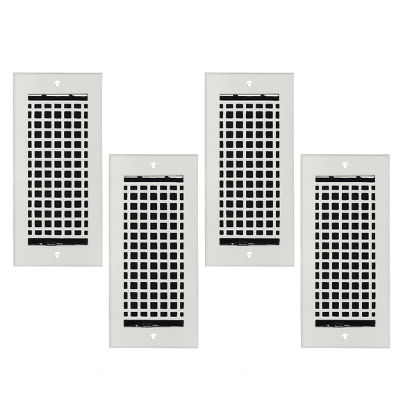 SET OF 4 Mosaic Air Supply Vent 4"x10" Duct Opening (Overall 5-1/2"x 11-3/4") Heavy Gauge Solid Cast Register || Powder Coated White with holes