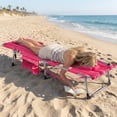 thumbnail image 2 of Gymax Tanning Chair w/ Face Arm Holes 4-Level Backrest & Head Pillow Side Pocket Pink Stripe, 2 of 7