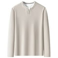 thumbnail image 4 of PIOMLL Men Blouses Casual Long Sleeve Layered With Inner Layer Two Piece Design Crew Neck Beige Casual Fall Tops L, 4 of 4