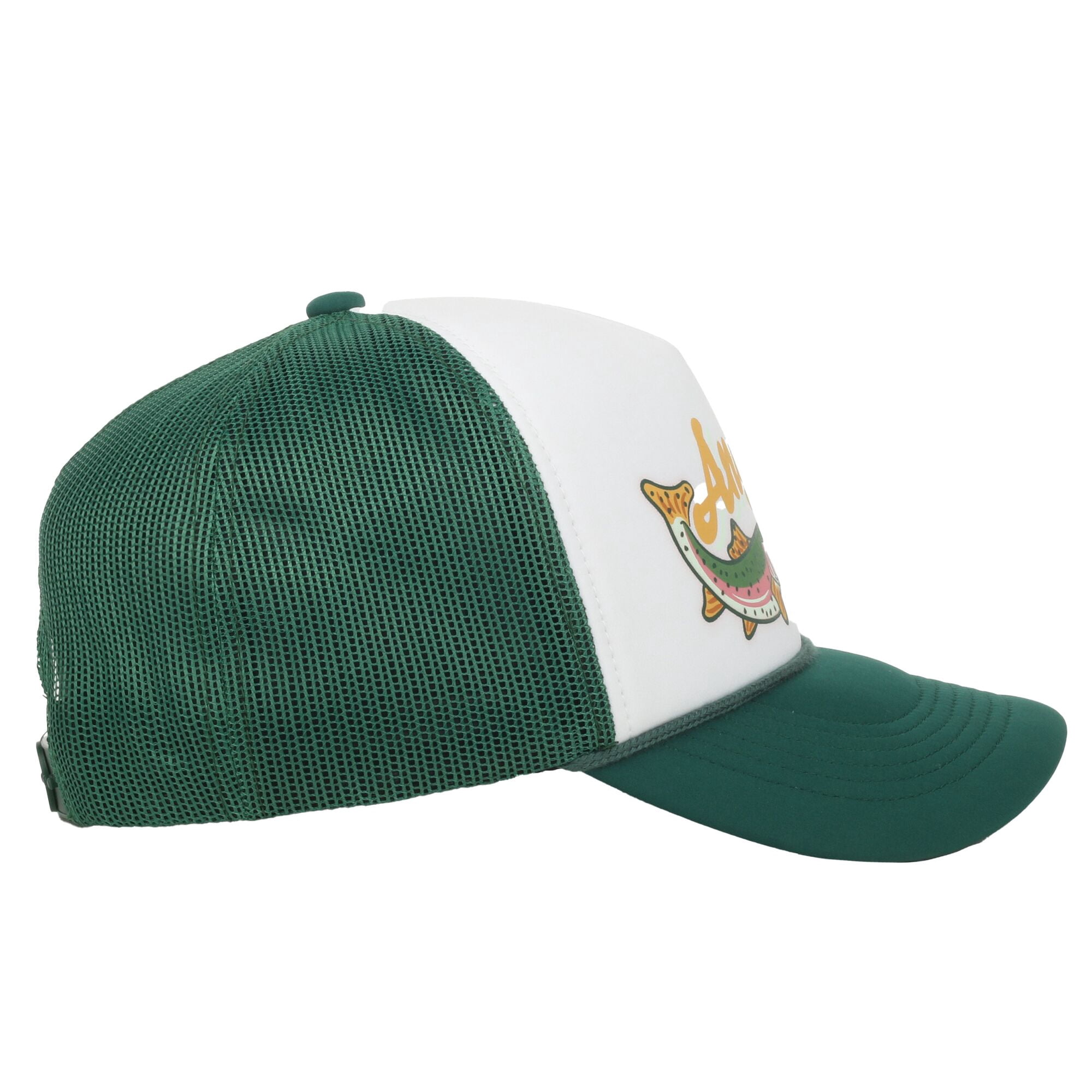 Outdoor Cap Angler's Supply Co. 5-Panel Structured Trucker Hat – Screen Print Meshback Cap, White/Green, One Size