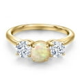 thumbnail image 3 of Gem Stone King 18K Yellow Gold Plated Silver White Ethiopian Opal and White Zirconia Engagement Ring for Women | 2.06 Cttw | Round Cabochon 6MM | Gemstone October Birthstone | Size 7, 3 of 6