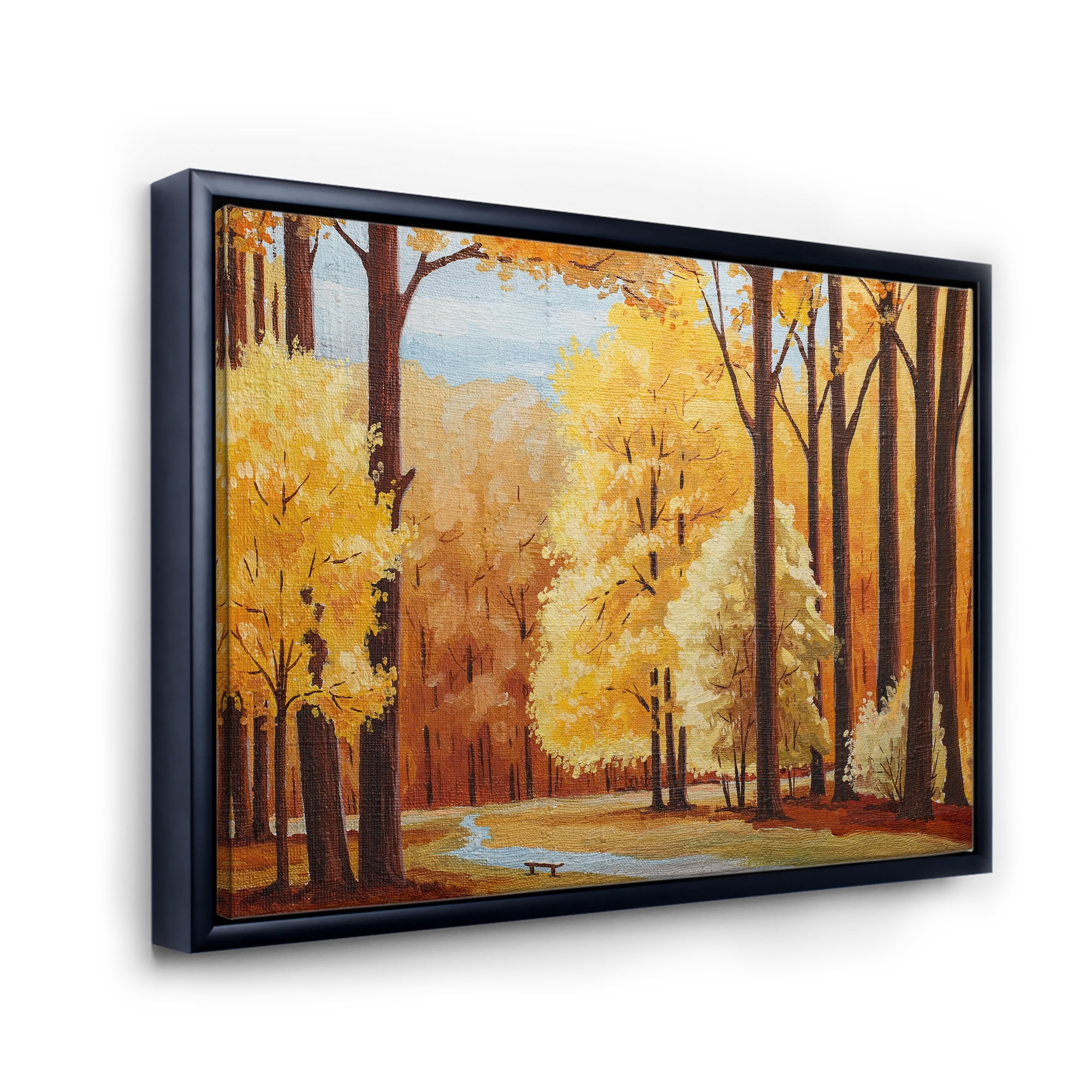 Designart 'Orange Autumn Trees At Sunrise' Farmhouse Framed Canvas Wall Art Print