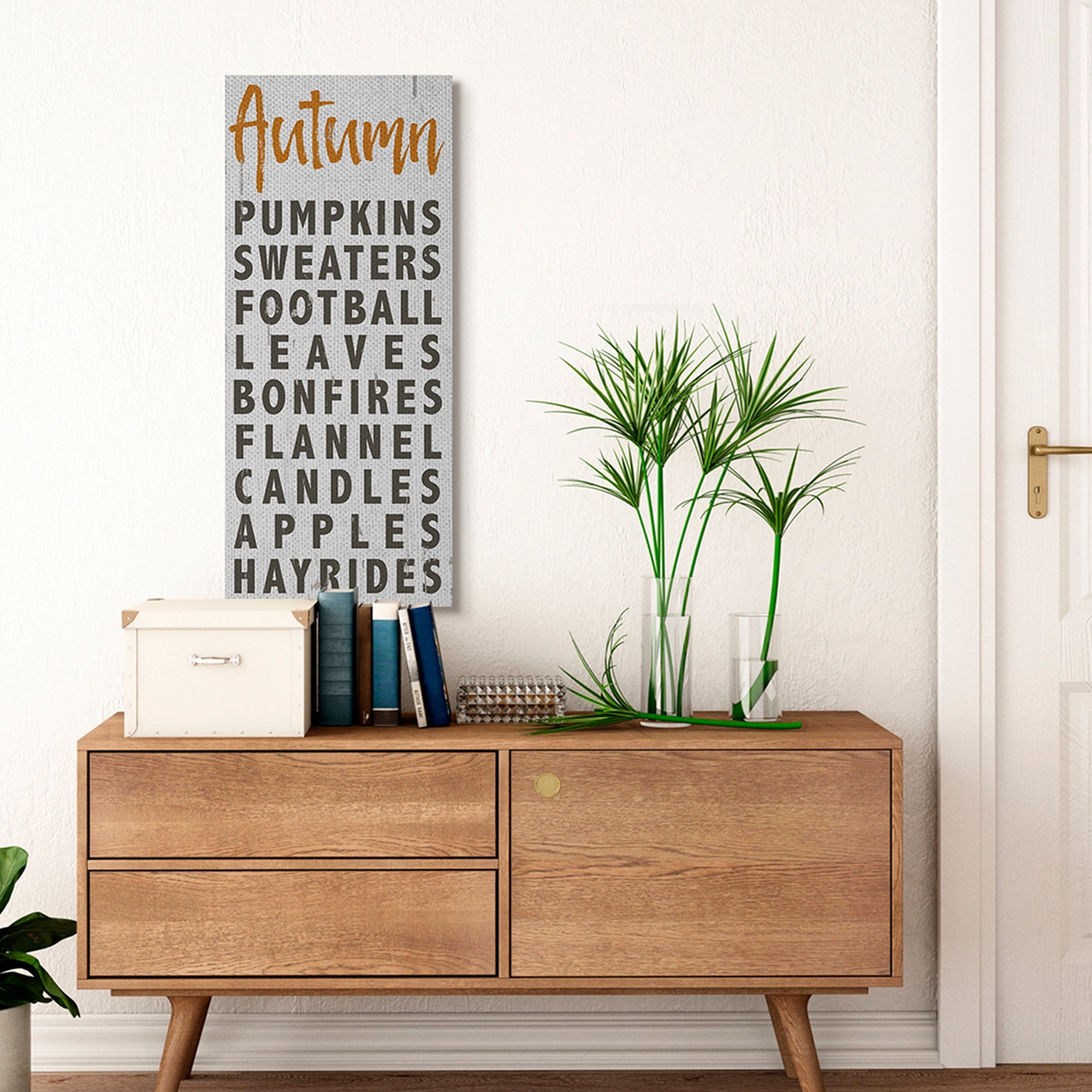 Stupell Industries Autumn Favorites List Charming Distressed Design Typography Painting Gallery Wrapped Canvas Art Print Wall Art, 17 x 40