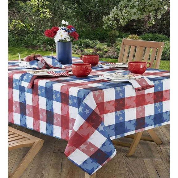 Newbridge Red White and Blue American Tossed Stars 52 x 52 inch Square Fabric Tablecloth