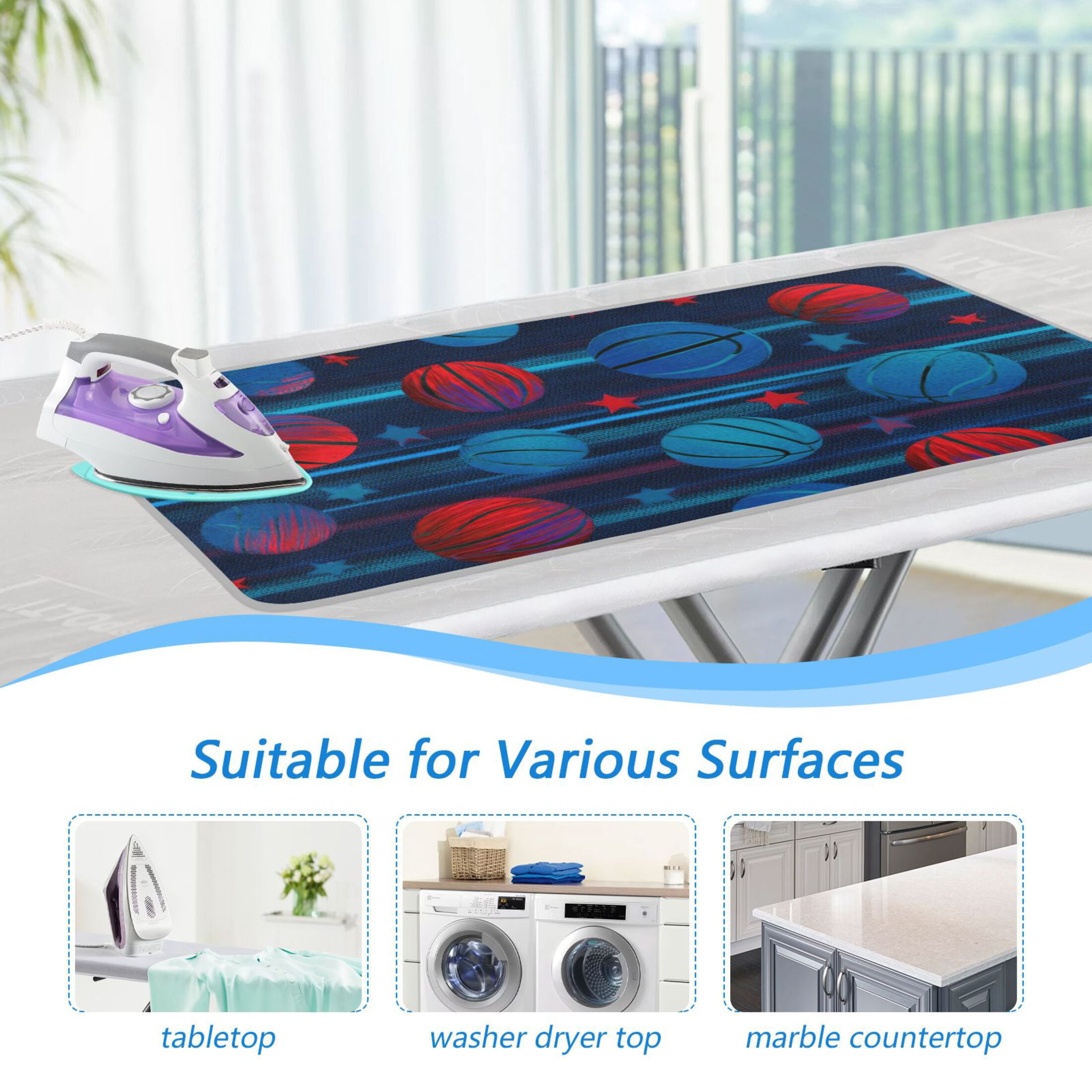 Retro Basketballs Stripes Stars Ironing Mat Blanket Portable Travel Ironing Pad Heat Resistant Pad 47.2" x 27.6”