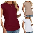 thumbnail image 5 of JZROCKER Fashion Women's Crewneck Caps Short Sleeve Tunics Tops Casual Basic Tees Plain Solid Color Side Shirring Ruched T-Shirt, 5 of 17