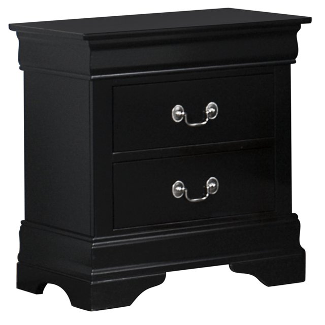 Coaster Louis Philippe Table de Chevet en Bois à 2 Tiroirs avec Poignée en Noir