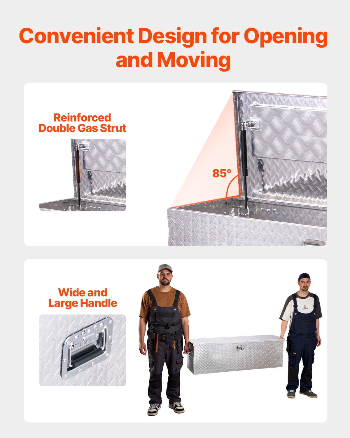 VEVOR Heavy Duty Aluminum Truck Bed Tool Box, Diamond Plate Tool Box with Side Handle and Lock Keys, Storage Toolbox Chest Organizer for Trailer, Pickup, Truck Bed, RV, 49"x15"x15", Silver