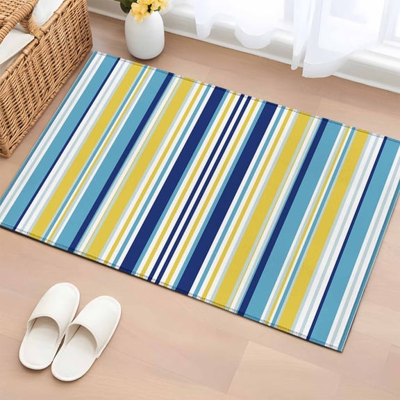 2x3 Ft Entryway Area Rug, Blue Yellow Striped Kitchen Rug Runner Washable Floor Mat, Colorful Ombre Abstract Stripes Non Slip Indoor Door Mat Throw Carpet for Bathroom Living Room Bedroom