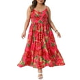 thumbnail image 2 of Agnes Orinda Women's Plus Size Dresses Floral Back Smocked V Neck Sleeveless Summer Casual Maxi Cami Dress 2X Red, 2 of 5