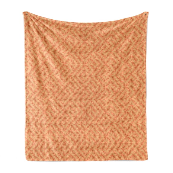 Geometric Soft Flannel Fleece Throw Blanket, Retro Style Grunge Looking Pattern with Square Tiles Rough Graphic, Cozy Plush for Indoor and Outdoor Use, 60" x 80", Pale Orange Vermilion, by Ambesonne