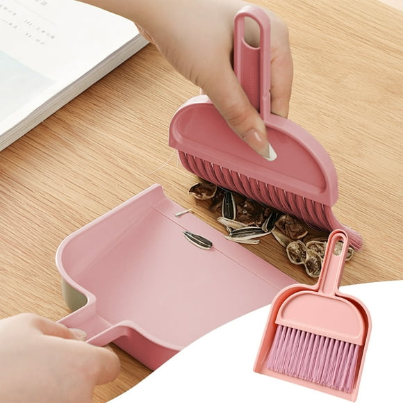 Desktop Mini Cleaning Brush Set with Dustpan | Compact Plastic Debris Sweeper | Desk Keyboard Cleaner | Microfiber Soft Bristles | Portable | Pink Blue | 1 Pc | 8.07x5.71x1.57in