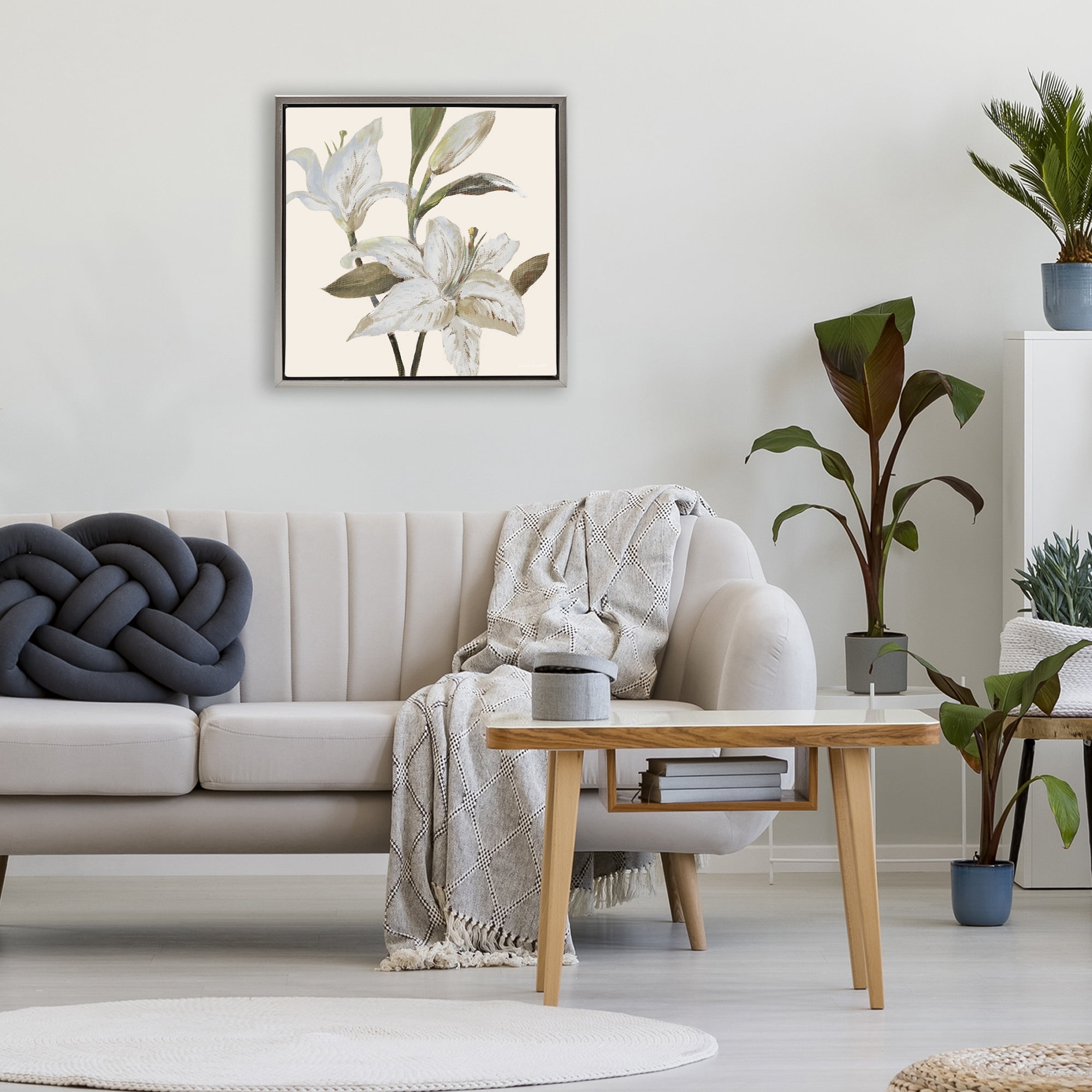 Stupell Industries Lilies Soft Beige Gray Framed Floater Canvas Wall Art, design by Lanie Loreth