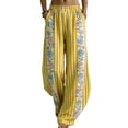 thumbnail image 2 of ClodeEU Womens Floral Pint Wide Leg Pants with Pockets,Elast Waist Casual Loose Cozy Pant Yellow,Womens Plus XXL, 2 of 6